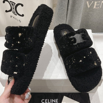 DAD SANDALS BLACK PURE SHEEP WOOL