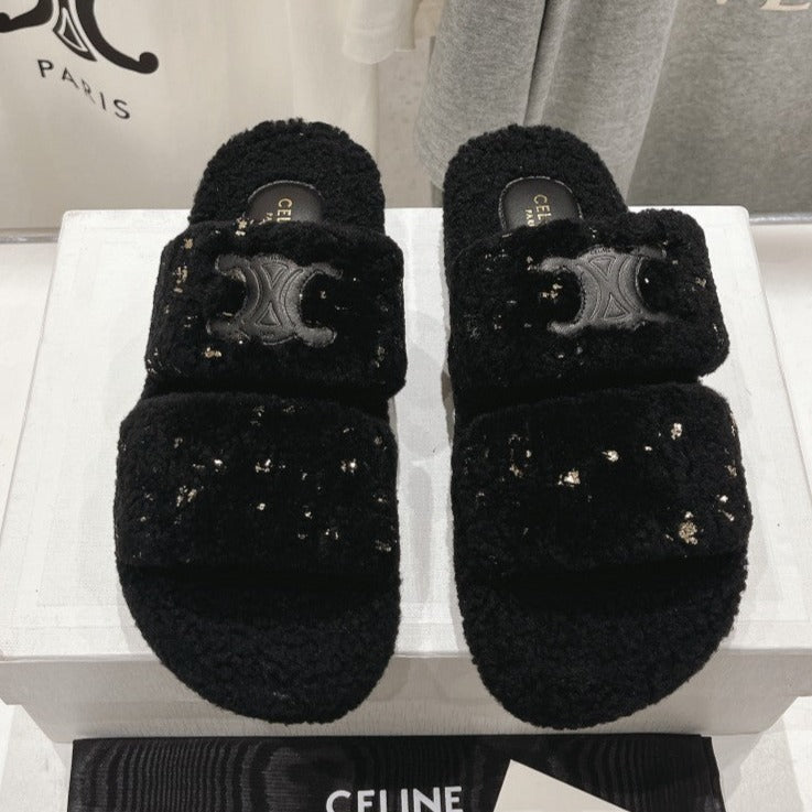 DAD SANDALS BLACK PURE SHEEP WOOL