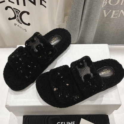 DAD SANDALS BLACK PURE SHEEP WOOL