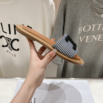 LYMPIA MULE IN TRIOMPHE JACQUARD WOOLLEN FABRIC BLACK CARO