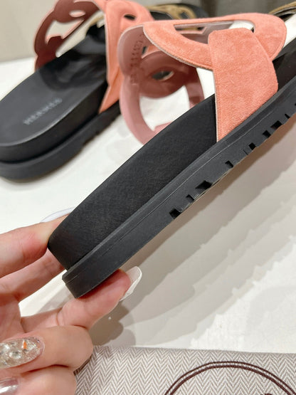 EXTRA SANDAL BLACK MIX PEACH MIX MOSS CALFSKIN