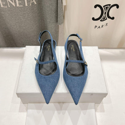 JUDY FLAT SLINGBACK IN BLUE DENIM