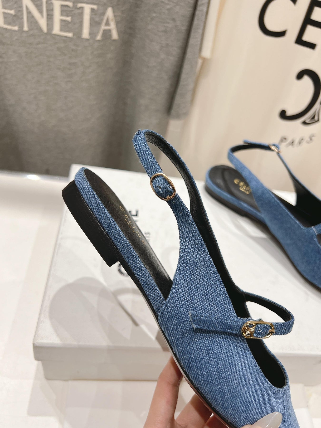 JUDY FLAT SLINGBACK IN BLUE DENIM