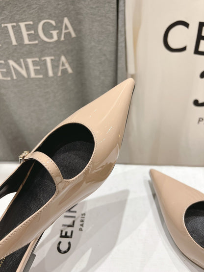 JUDY FLAT SLINGBACK IN TAN BEIGE PATENT CALFSKIN