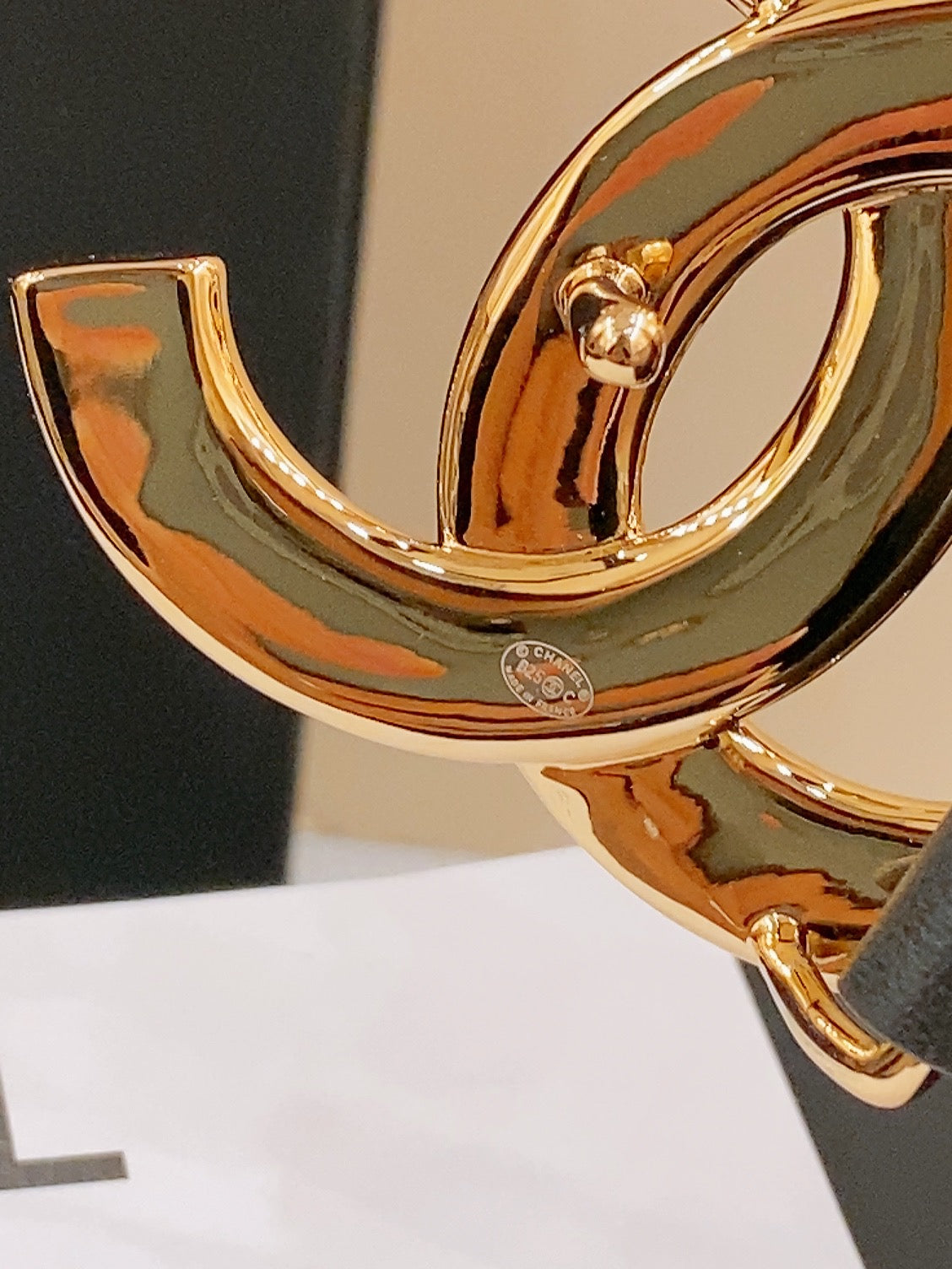 DOUBLE C BELT 40MM IN BLACK CALFSKIN GOLD BUCKLE EMBOSSED BLACK LOGO