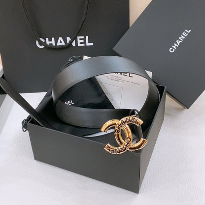 DOUBLE C BELT 40MM IN BLACK CALFSKIN GOLD BUCKLE EMBOSSED BLACK LOGO