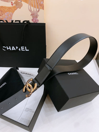 DOUBLE C BELT 40MM IN BLACK CALFSKIN GOLD BUCKLE EMBOSSED BLACK LOGO