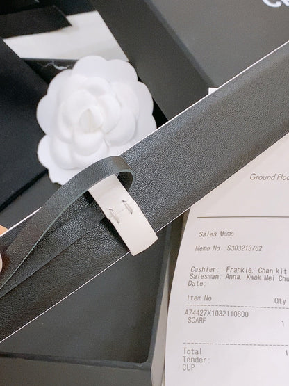 DOUBLE C BELT 30MM IN WHITE CALFSKIN SILVER BUCKLE EMBOSSED WHITE LOGO