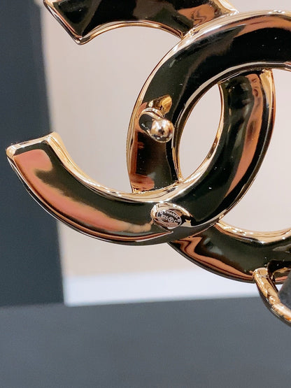 DOUBLE C BELT 30MM IN BLACK QUILTED LAMBSKIN WITH GOLD RESIN BUCKLE ENGRAVED LOGO