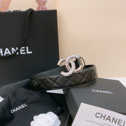 DOUBLE C BELT 40MM IN BLACK QUILTED LAMBSKIN SILVER RESIN BUCKLE