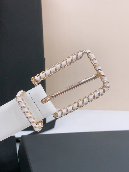 BELT 30MM IN BLACK AND WHITE CALFSKIN WITH INTERWOVEN GOLD CHAIN BUCKLE