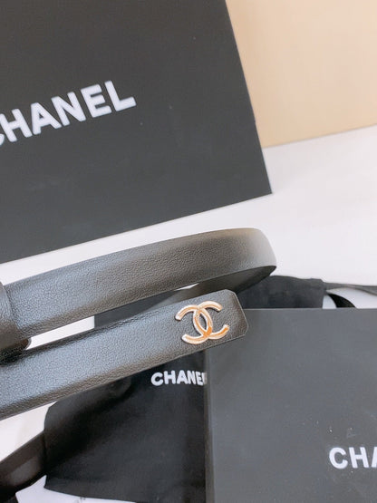 DOUBLE C BELT 20MM IN BLACK CALFSKIN WITH SILVER CHAIN INTERWOVEN BUCKLE