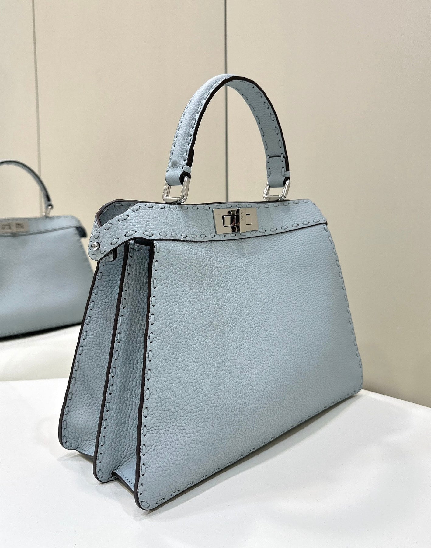 PEEKABOO ISEEU 33 IN BABY BLUE GRAINED CALFSKIN SILVER HARDWARE