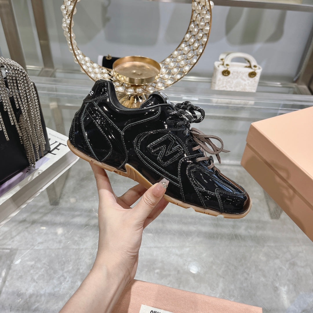 Glossy Black Sneakers NB Cowhide