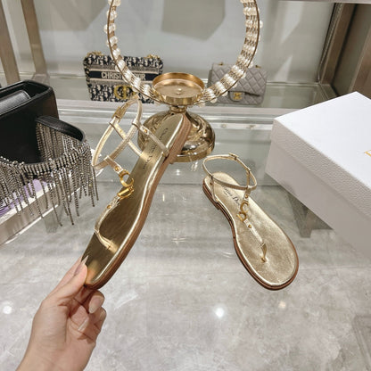 DIORIVIERA C'EST THONG SANDAL GOLD AQUAMARINA CALFSKIN