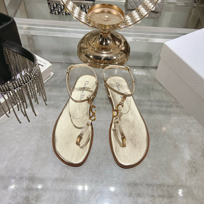 DIORIVIERA C'EST THONG SANDAL GOLD AQUAMARINA CALFSKIN