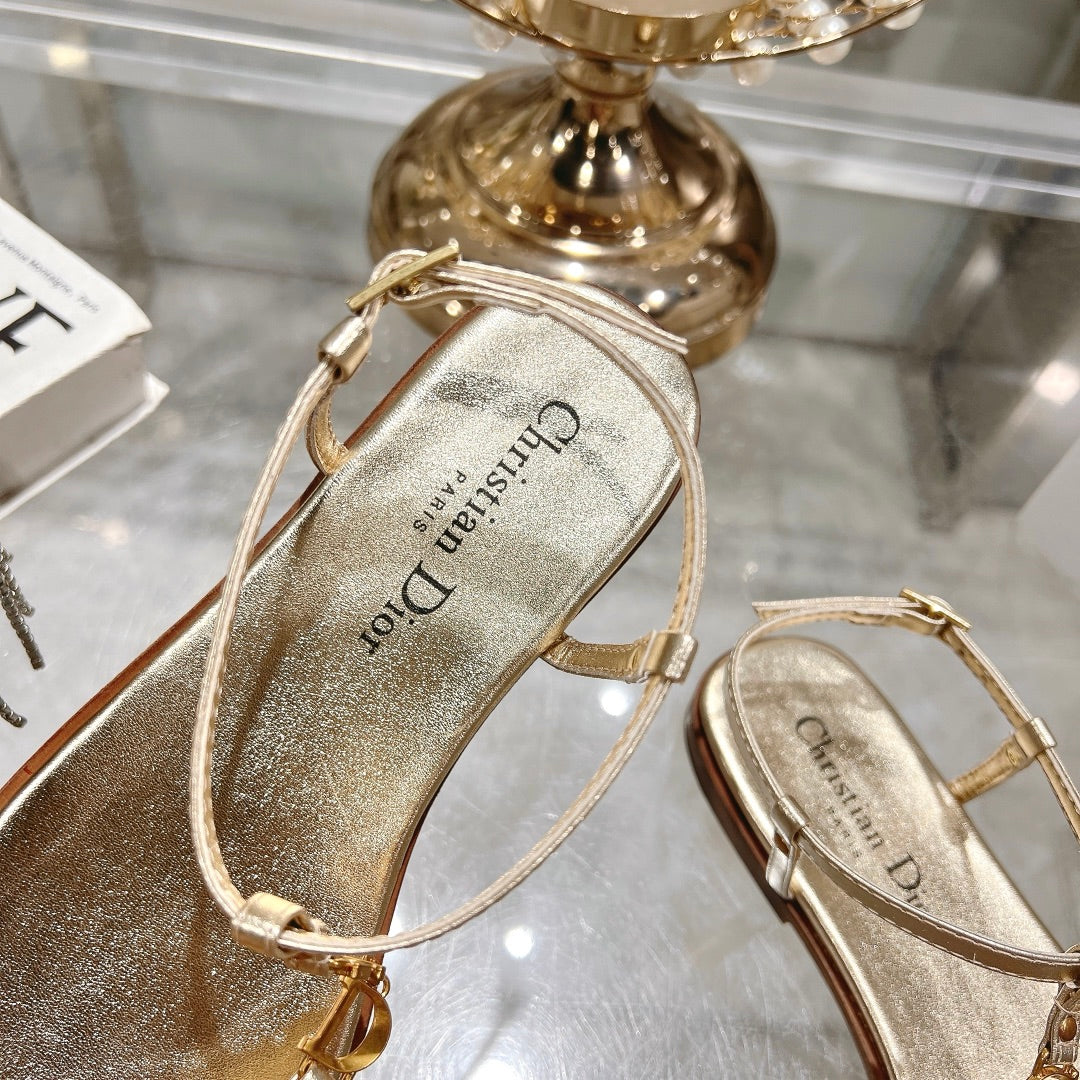 DIORIVIERA C'EST THONG SANDAL GOLD AQUAMARINA CALFSKIN