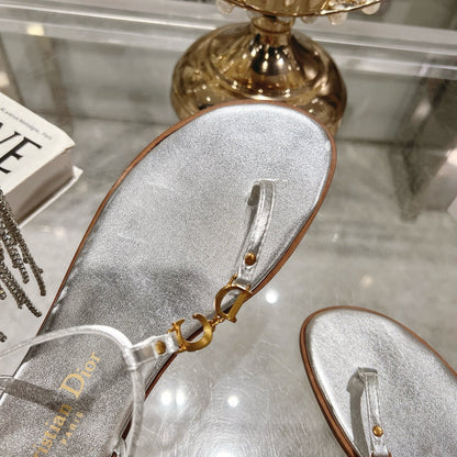 DIORIVIERA C'EST THONG SANDAL SILVER AQUAMARINA CALFSKIN