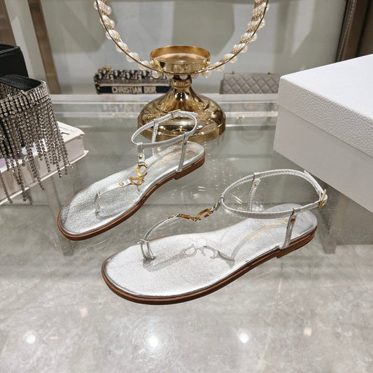 DIORIVIERA C'EST THONG SANDAL SILVER AQUAMARINA CALFSKIN