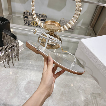 DIORIVIERA C'EST THONG SANDAL SILVER AQUAMARINA CALFSKIN