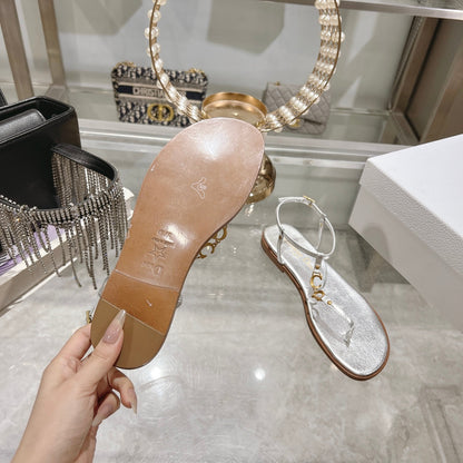 DIORIVIERA C'EST THONG SANDAL SILVER AQUAMARINA CALFSKIN