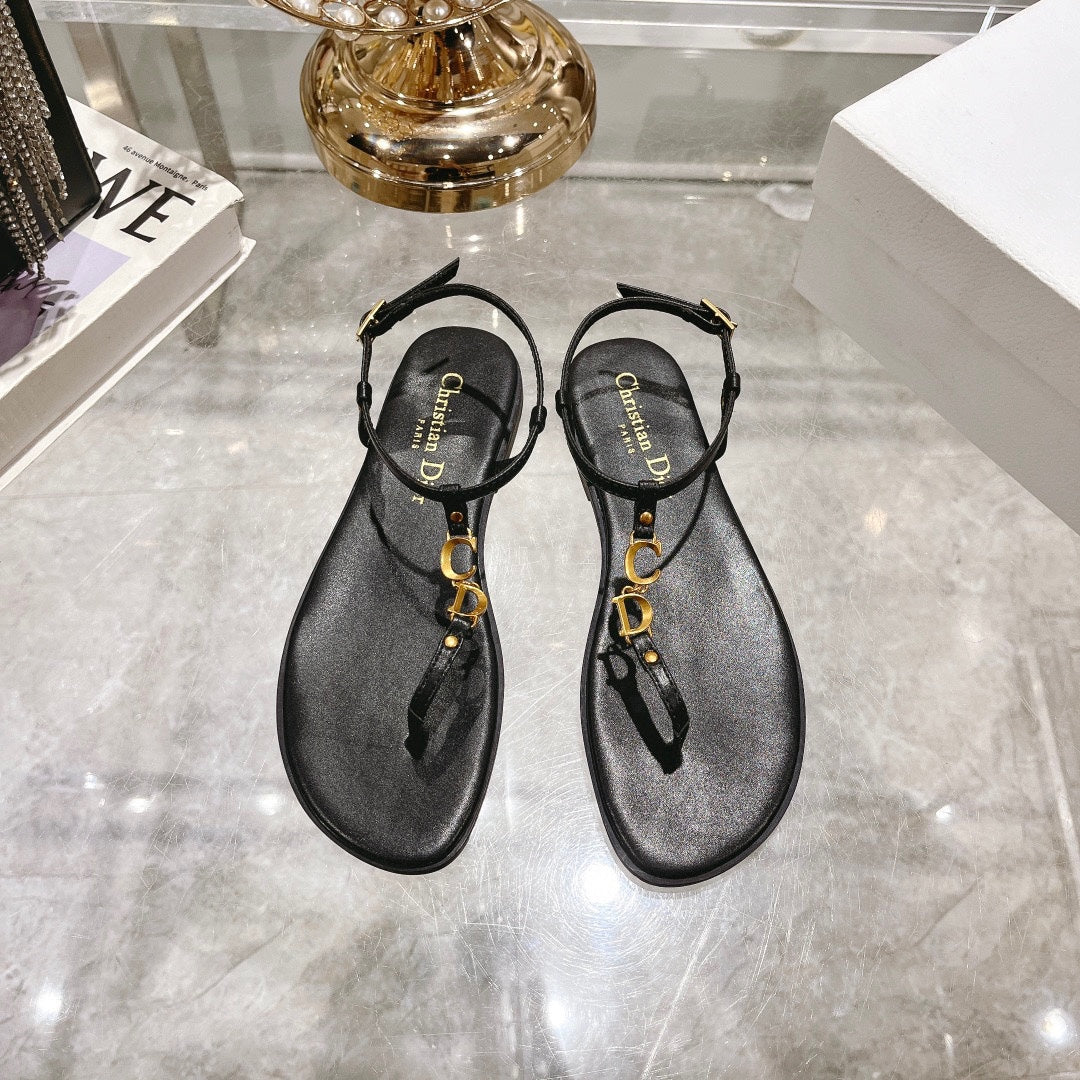 DIORIVIERA C'EST THONG SANDAL BLACK AQUAMARINA CALFSKIN
