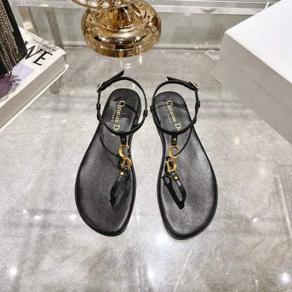 DIORIVIERA C'EST THONG SANDAL BLACK AQUAMARINA CALFSKIN