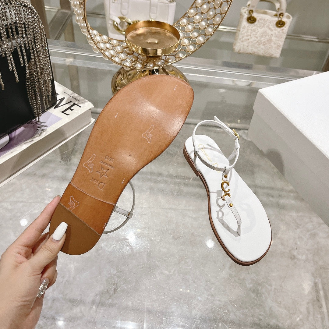 DIORIVIERA C'EST THONG SANDAL WHITE AQUAMARINA CALFSKIN