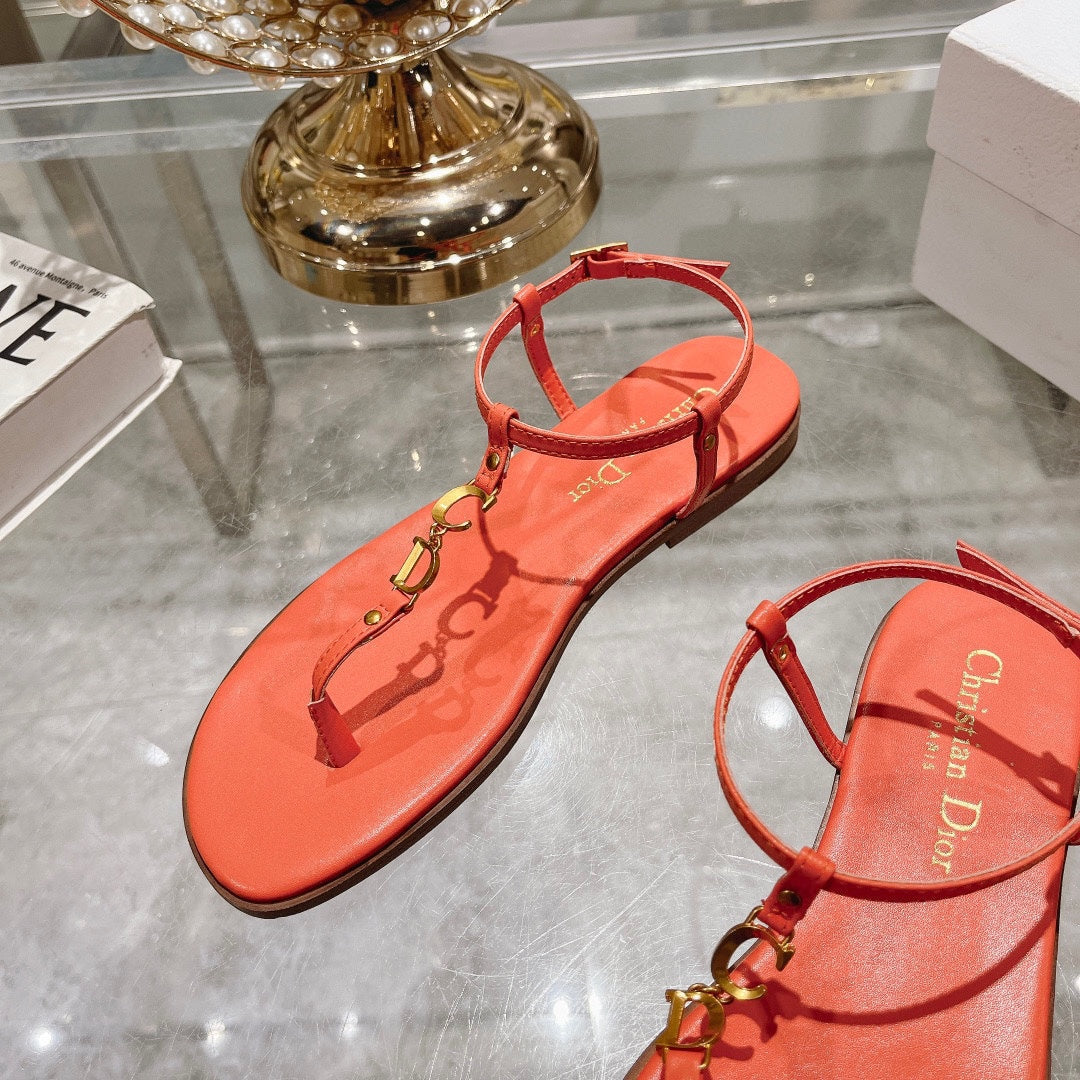 DIORIVIERA C'EST THONG SANDAL VIVID ORANGE AQUAMARINA CALFSKIN