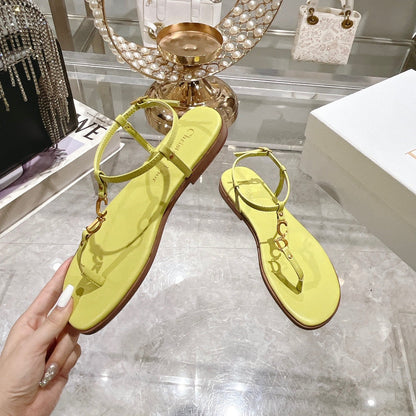 DIORIVIERA C'EST THONG SANDAL LEMON YELLOW AQUAMARINA CALFSKIN