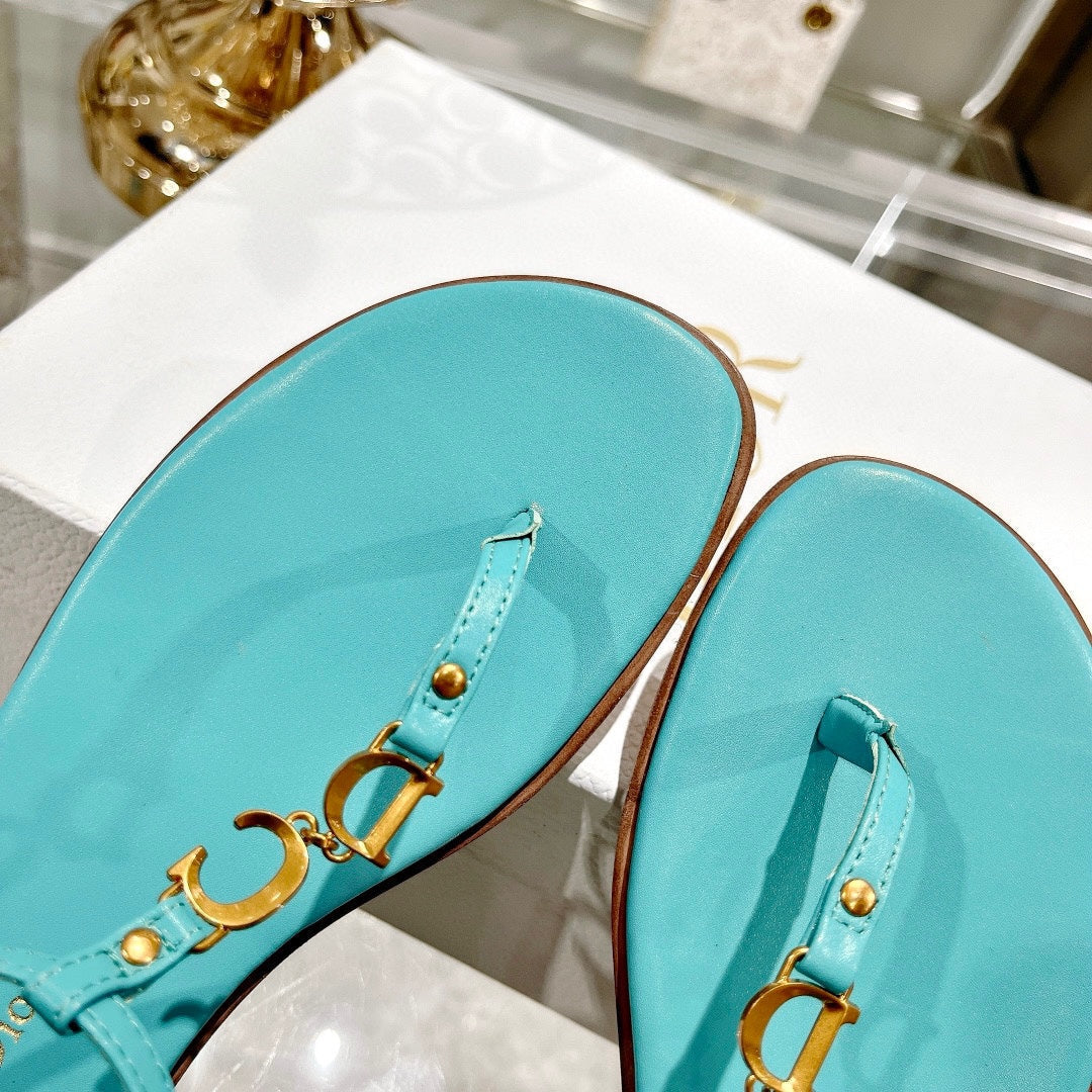 DIORIVIERA C'EST THONG SANDAL SKY BLUE AQUAMARINA CALFSKIN