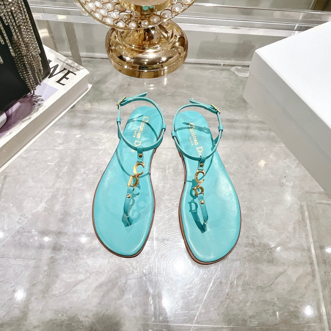 DIORIVIERA C'EST THONG SANDAL SKY BLUE AQUAMARINA CALFSKIN