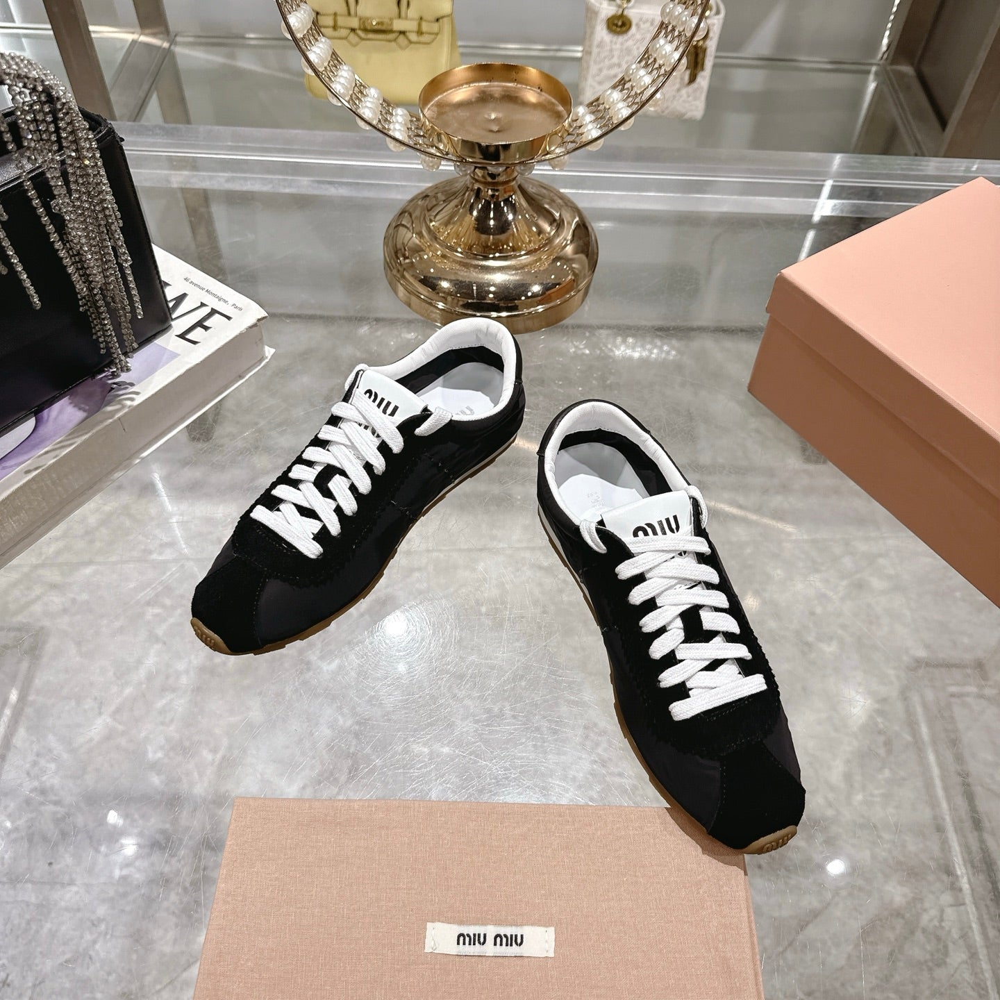 PLUME NAPPA SNEAKERS IN BLACK SUEDE AND CANVAS