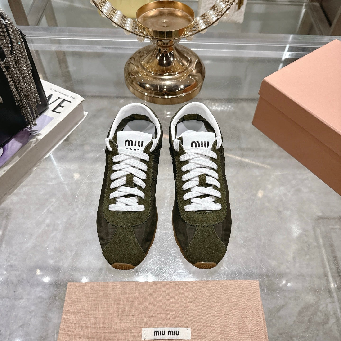 PLUME NAPPA SNEAKERS IN DARK GREEN SUEDE AND CANVAS