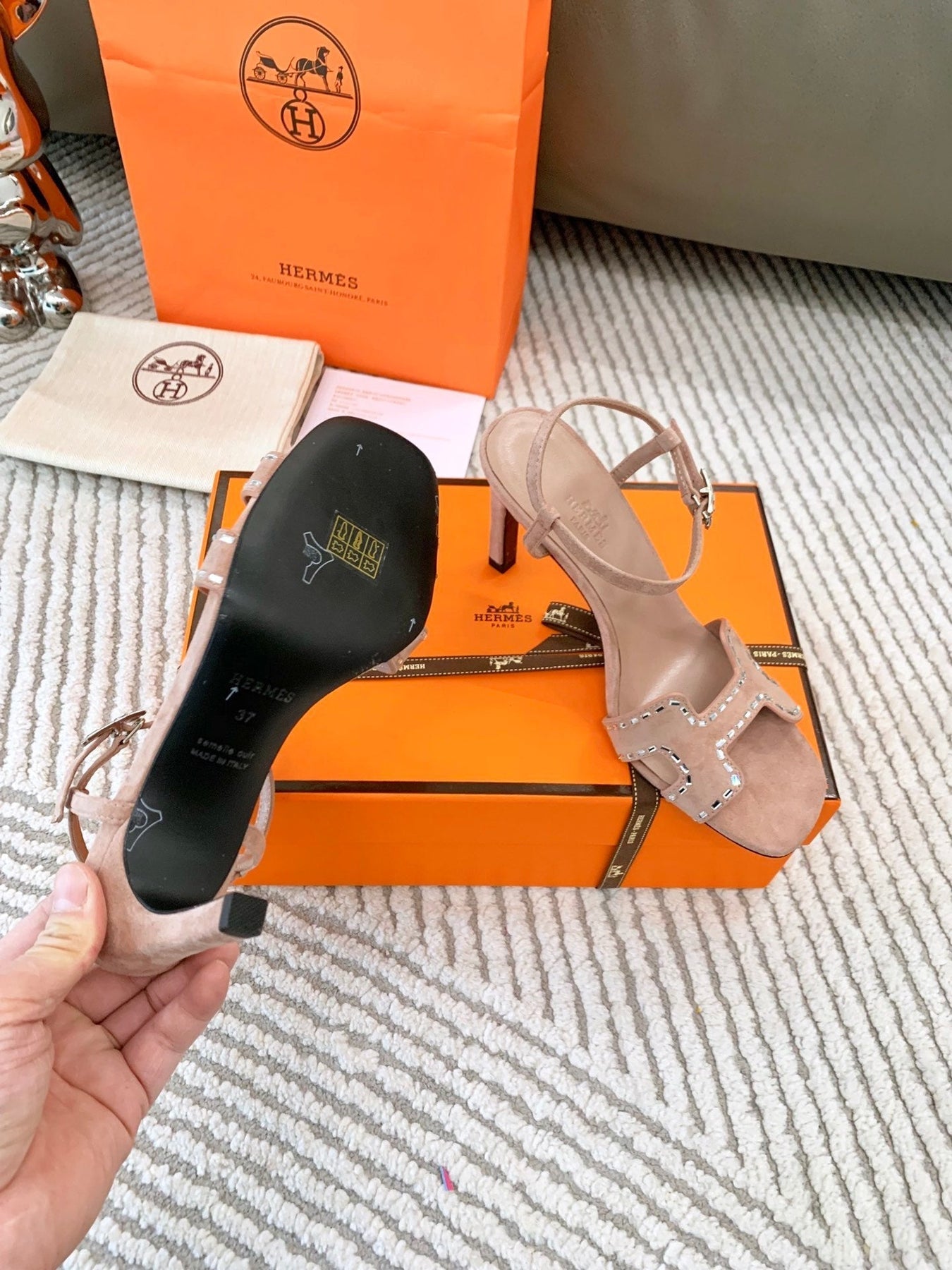 HIGH SANDAL 8.5 CM IN PEACH PINK SUEDE