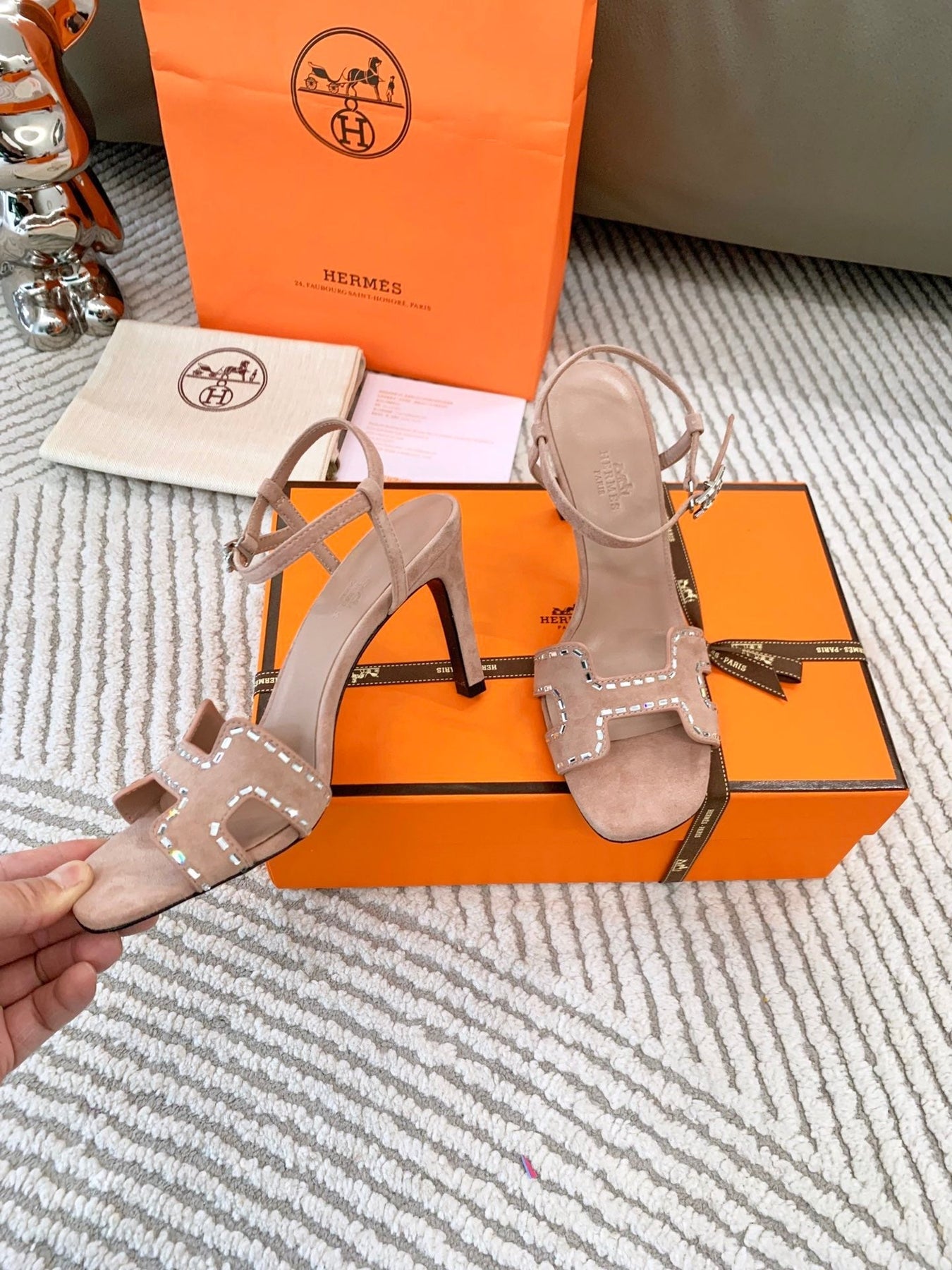 HIGH SANDAL 8.5 CM IN PEACH PINK SUEDE