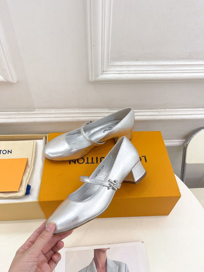 LV WOMEN ROMY HIGH BALLERINA IN SILVER METALLIC LAMBSKIN