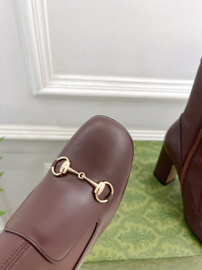 HORSEBIT ANKLE BOOTS 9.5CM IN WALNUT BROWN SHEEPSKIN