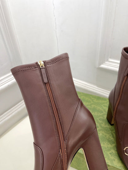 HORSEBIT ANKLE BOOTS 9.5CM IN WALNUT BROWN SHEEPSKIN