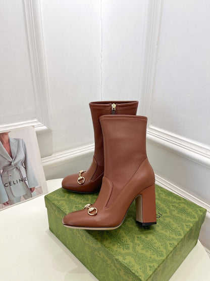 HORSEBIT ANKLE BOOTS 9.5CM IN CINNAMON BROWN SHEEPSKIN