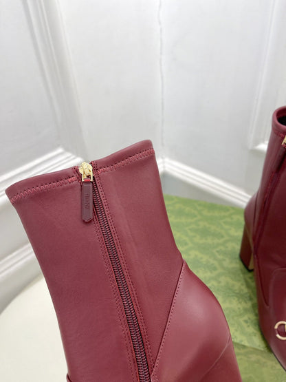 HORSEBIT ANKLE BOOTS 9.5CM IN BURGUNDY RED SHEEPSKIN