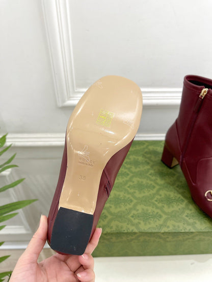 HORSEBIT ANKLE BOOTS 6.5CM IN BURGUNDY RED SHEEPSKIN