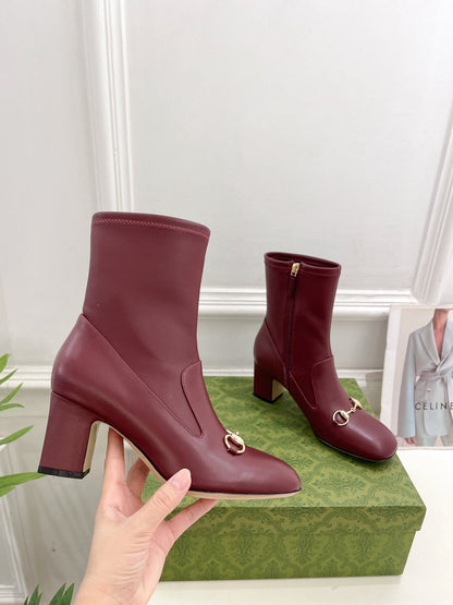HORSEBIT ANKLE BOOTS 6.5CM IN BURGUNDY RED SHEEPSKIN