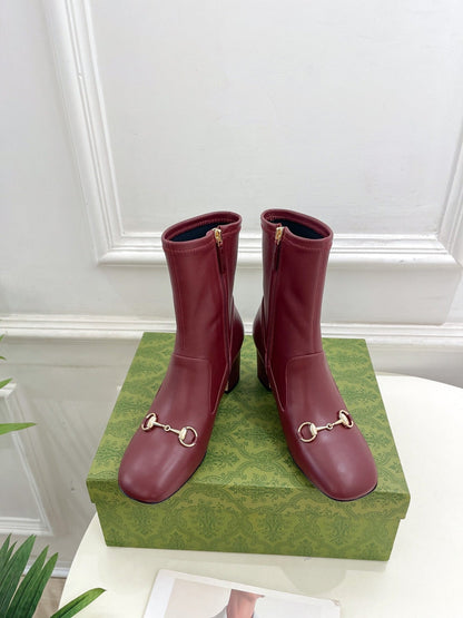 HORSEBIT ANKLE BOOTS 6.5CM IN BURGUNDY RED SHEEPSKIN