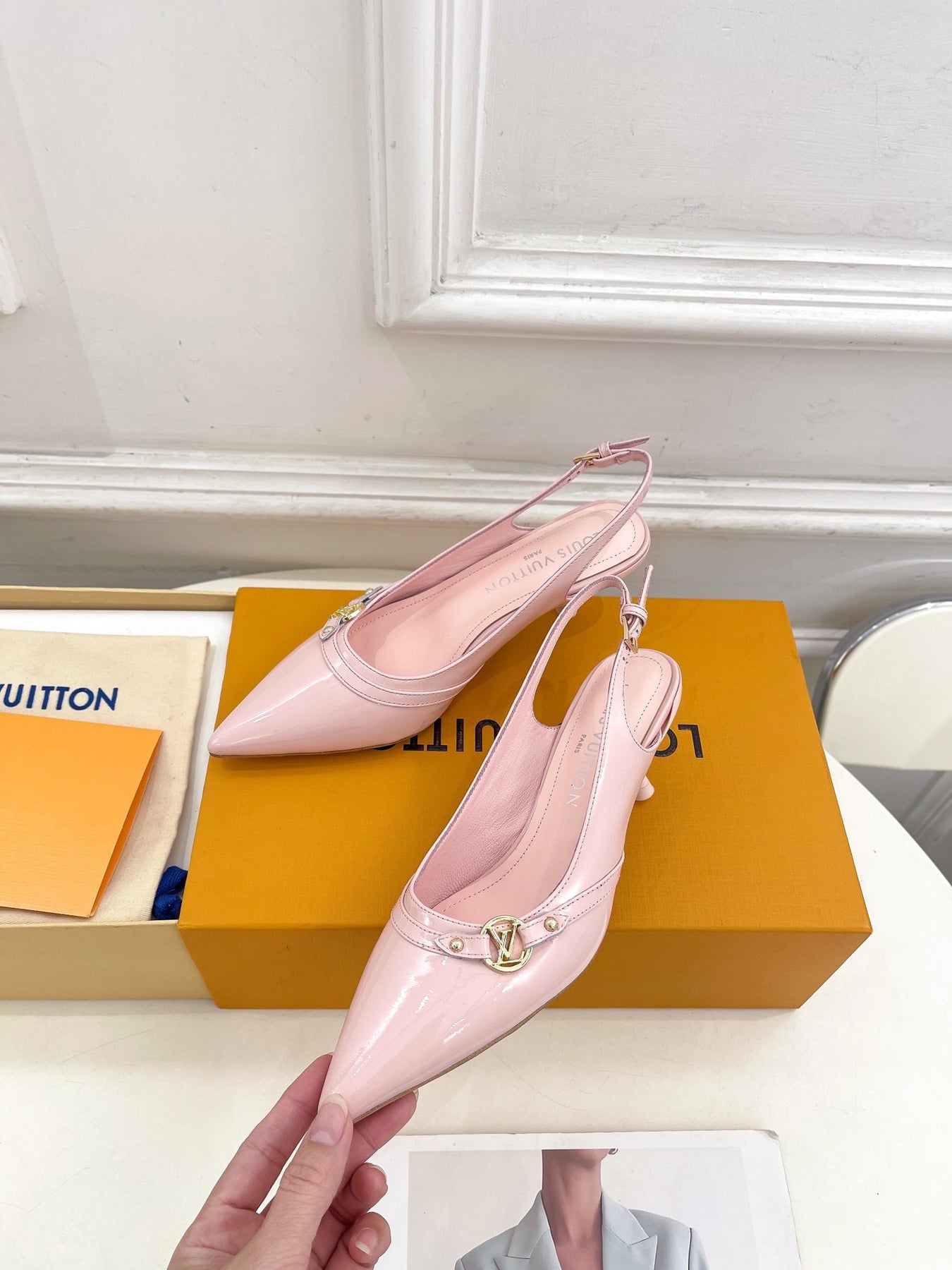 HIGH SLINGBACKS 5 CM IN BABY PINK CALFSKIN