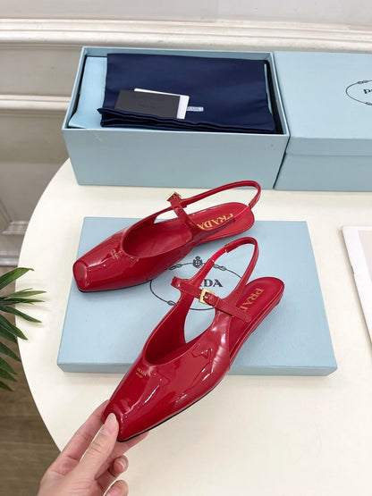 MARY JANE SLINGBACK SQUARE TOE IN CRIMSON RED PATENT SHEEPSKIN
