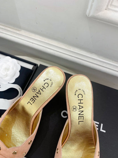 HIGH 65 MM MULE IN PEACH PINK SUEDE