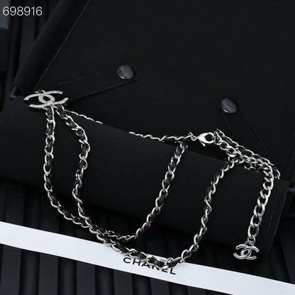 NECKLACE DOUBLE C IN BLUE DENIM BLACK SILVER TWO-LAYER