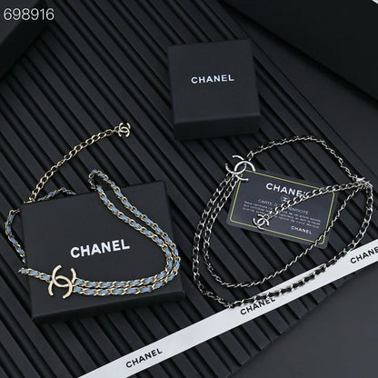 NECKLACE DOUBLE C IN BLUE DENIM BLACK SILVER TWO-LAYER