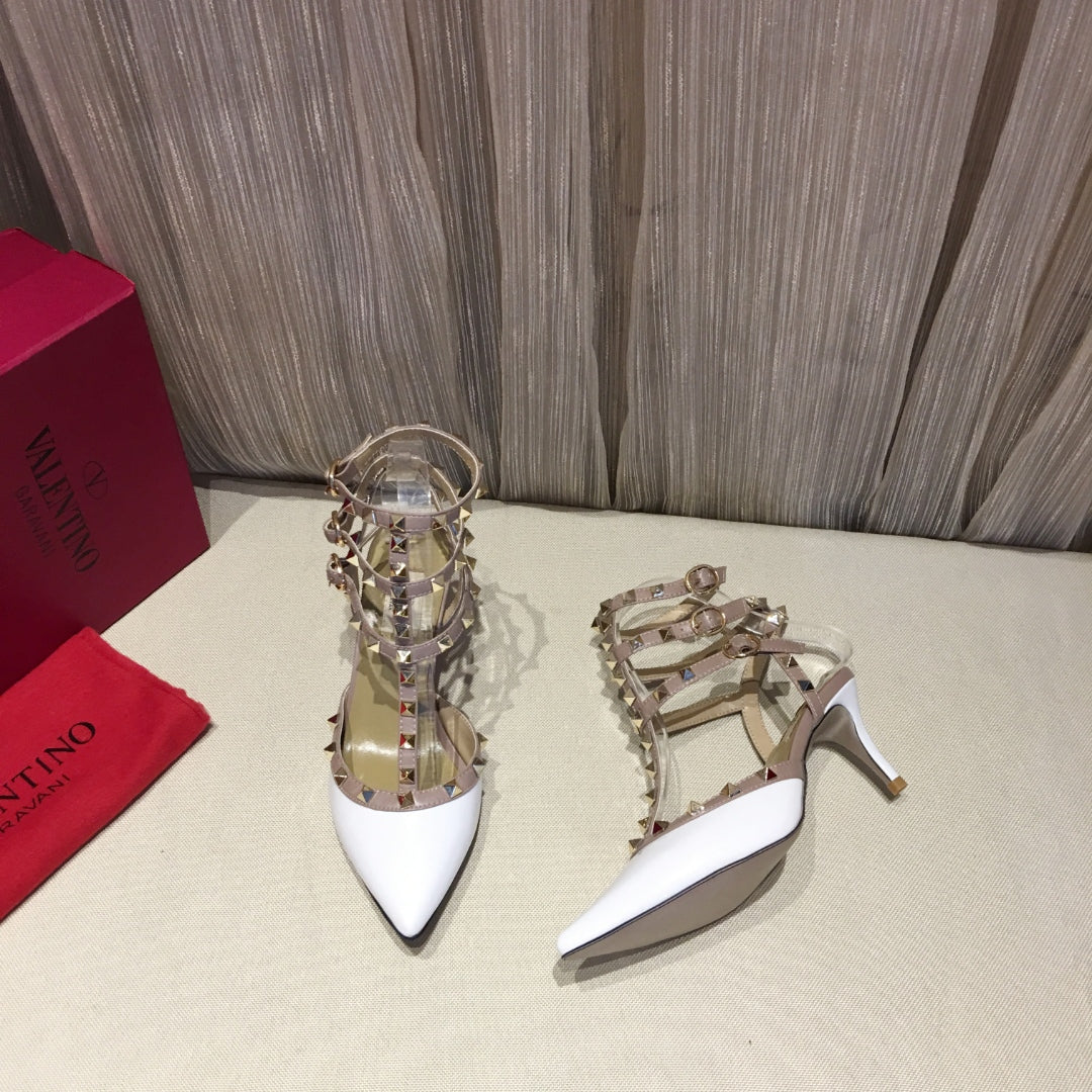 ROCKSTUD CAGED PUMP 65MM IN WHITE MIX LIGHT PINK PATENT CALFSKIN
